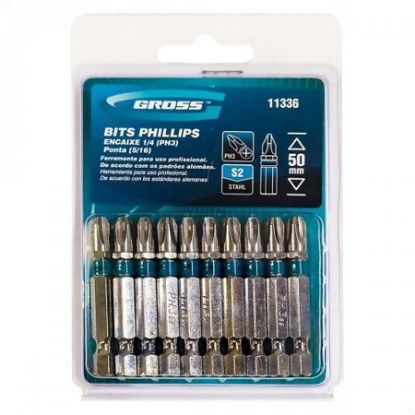 Imagem de BITS PHILLIPS ENCAIXE 1/4" COMPRIMENTO 50MM PONTA 5/16" (PH3) ACO S2 10 PCS