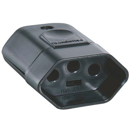 Imagem de PLUGUE FEMEA 2P+T TERMOPLASTICO C/COMPONENTES METALICOS 10A/250V PRETO