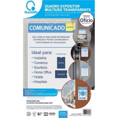 Imagem de QUADRO EXPOSITOR MULTIUSO, OFÍCIO, PLÁSTICO, QMOF, PREMIUM, TRANSPARENTE, PLASCONY - PT 1 UN