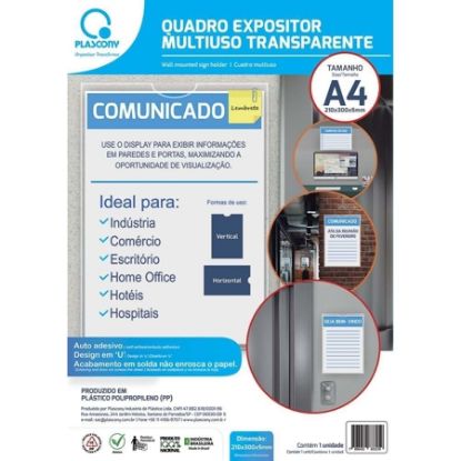 Imagem de QUADRO EXPOSITOR MULTIUSO, A4, PLÁSTICO, QMA4, PREMIUM, TRANSPARENTE, PLASCONY - PT 1 UN