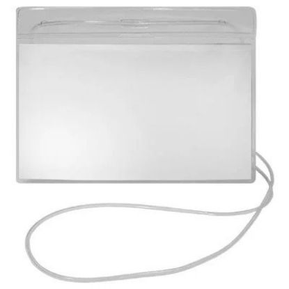 Imagem de CRACHÁ HORIZONTAL TRANSPARENTE C/ CORDÃO 120X80MM 240 PLASTPARK PT 50 UN