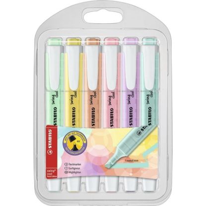 Imagem de PINCEL MARCA TEXTO 6 CORES PASTEL SWING COOL 275/6 STABILO BT 1 UN