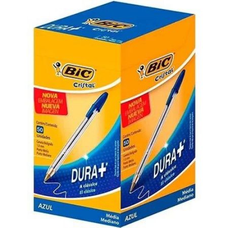 Imagem de CANETA ESFEROGRÁFICA BIC ESCRITA MÉDIA CRISTAL DURA MAIS, AZUL, CX 50 UN