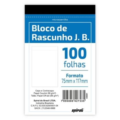 Imagem de BLOCO RASCUNHO COM SERRILHA J.B, 56G, 100 FOLHAS, 74 X 118MM, SPIRAL - 1 UN