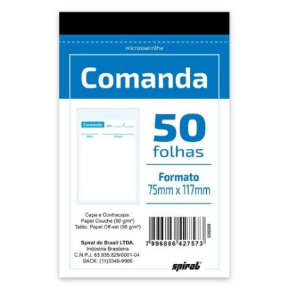 Imagem de BLOCO COMANDA PARA RESTAURANTE 50 FOLHAS, 75X117MM, SPIRAL - 1 UN