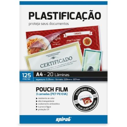 Imagem de PLÁSTICO PARA PLASTIFICAÇÃO, 125 MICRAS, 220MM X 307MM X 0,05MM, A4, 02359, SPIRAL - PT 20 UN