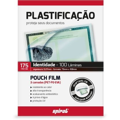Imagem de PLÁSTICO PARA PLASTIFICAÇÃO, 175 MICRAS, 79MM X108MM X 0,07MM, IDENTIDADE, SPIRAL - PT 100 UN