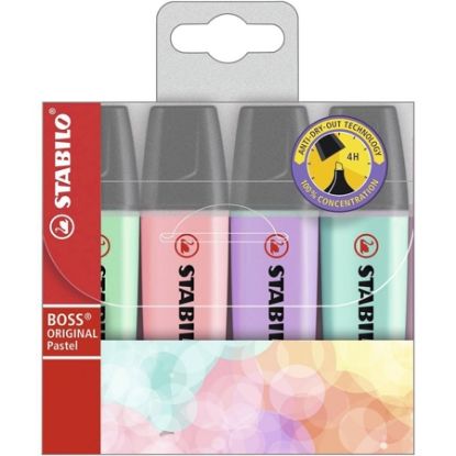 Imagem de PINCEL MARCA TEXTO 4 CORES PASTEL SORTIDAS BOSS, STABILO - BT 1 UN