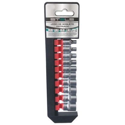 Imagem de JOGO DE SOQUETE SEXTAVADO ENCAIXE 1/4" CRV 10 PCS, 4-5-6-7-8-9-10-11-12 E 13 MM
