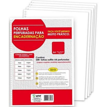 Imagem de FOLHA PERFURADA PARA ENCADERNAÇÃO A4 75G 81227 SPIRAL PT 100 FL