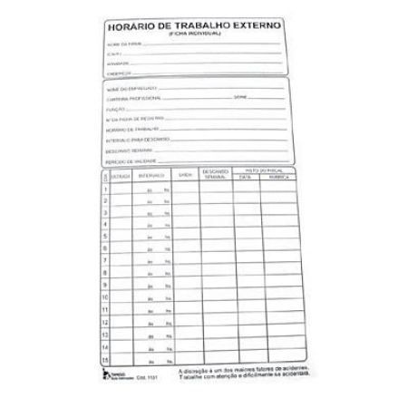 Imagem de CARTÃO DE PONTO HORÁRIO DE TRABALHO EXTERNO 1131 TAMOIO PT 100 FL