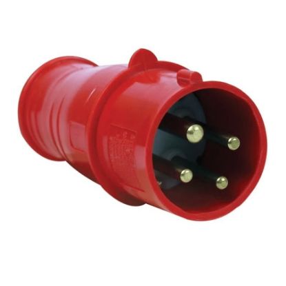 Imagem de PLUGUE DE ENERGIA INDUSTRIAL MACHO TERMOPLASTICO TRIPOLAR + TERRA 32A 380/440V VERMELHO
