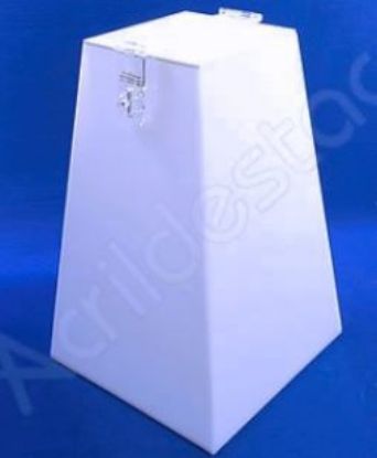 Imagem de CAIXA DE SUGESTOES ACRILICA BRANCA  3MM 40CM A X 20CM BASE X 12CM MODELO DE URNA PIRAMIDE